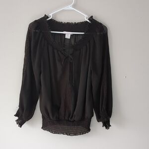 Romeo & Juliet Couture Deep Brown Smocked Blouse